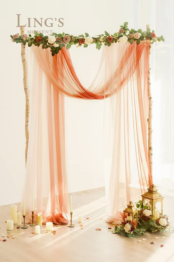Ombre Extra Wide 60" X 32Ft Wedding Arch Draping Fabric for Wedding Ceremony Reception Swag Decorations，Shades of Terracotta