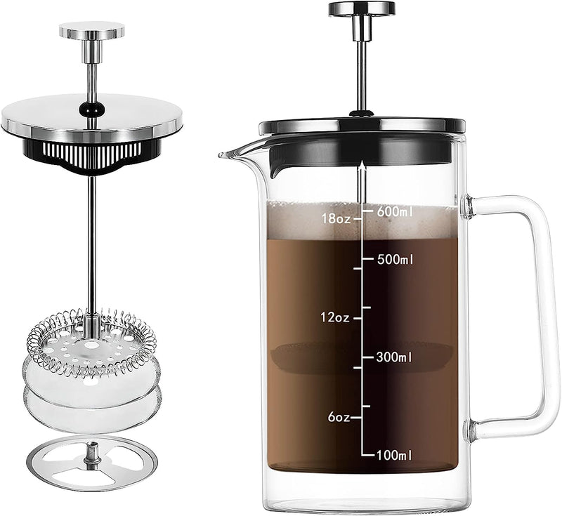 Upspirit French Press Coffee Maker, Coffee Presses Glass Double Wall Insulated Hot Cold Brew Coffee Tea Maker, 6 Cup Espresso Pot With 3 Filters, 27oz/800ml