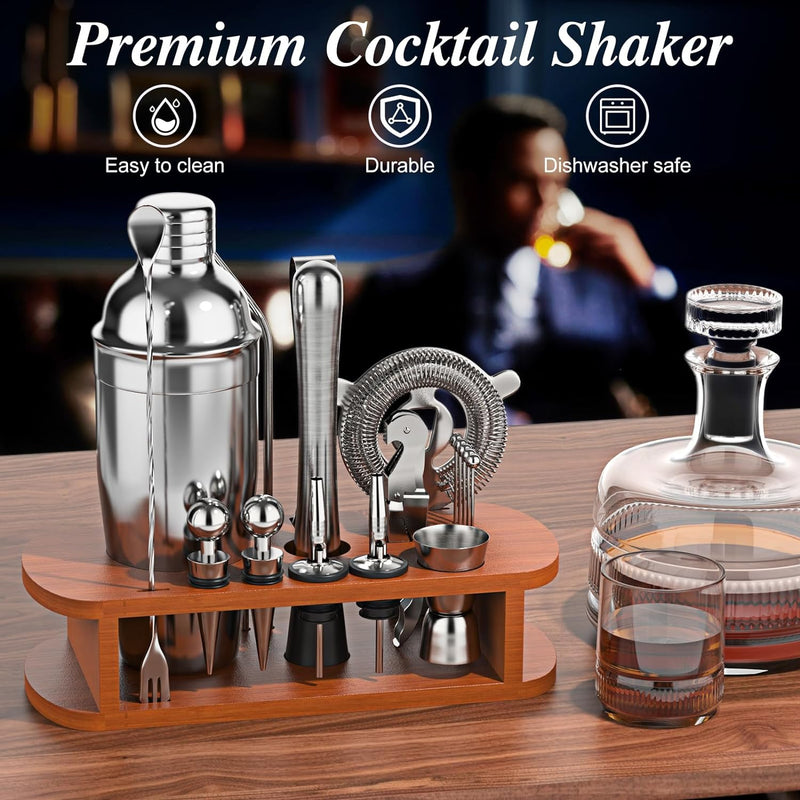 Cocktail Shaker Set with Stand - 25pcs Mixology Bartender Kit 25oz Professional Bar Tools Set Bar Accessories for Drink Mixing, Bartender Gifts for Home Bar, Parties
