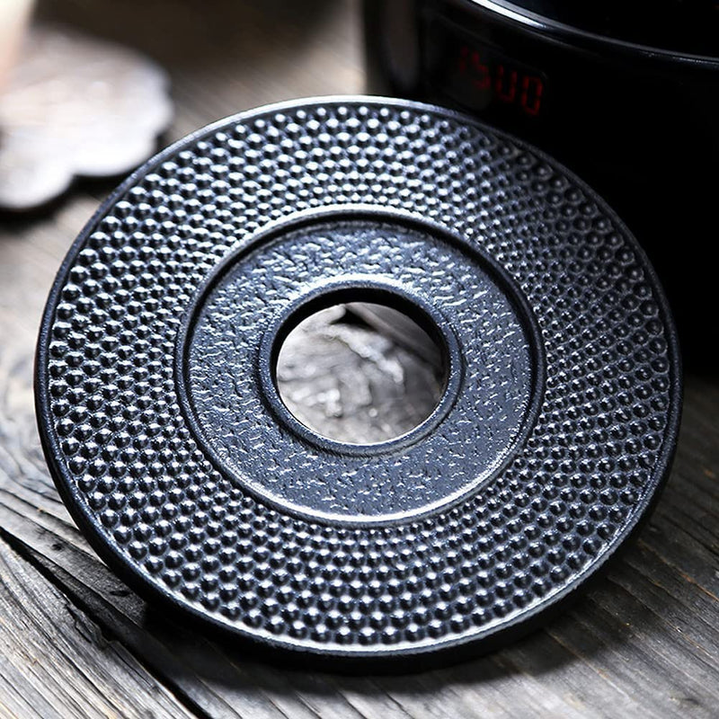 suyika Cast Iron Mat with Rubber Pegs/Feet for Japanese Tea Kettle Cast Iron Teapot Black Trivet 5.3in