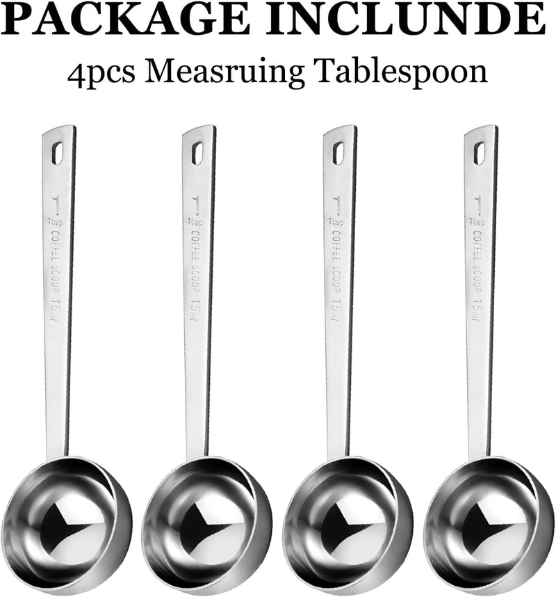Yzurbu 4pcs Tablespoon, Stainless Steel 1 Tablespoon 15ml Coffee Measruing Scoop - Silver