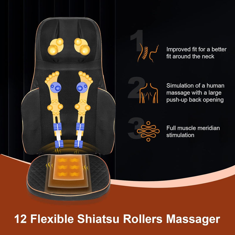 LapEasy Shiatsu Neck and Back Massager with Heat - Deep Tissue 3D Kneading, Massager Chair Pad for Full Back, Neck, at Home, Office Use, Comfort Gifts for Women and Men