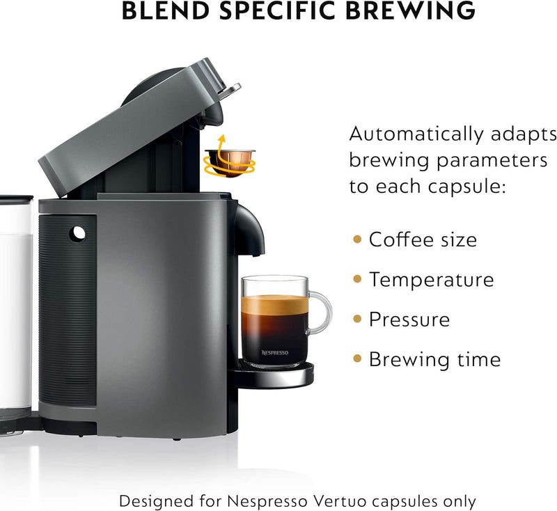 Nespresso Vertuo Plus Coffee and Espresso Maker by De'Longhi, 60 ounces, Titan