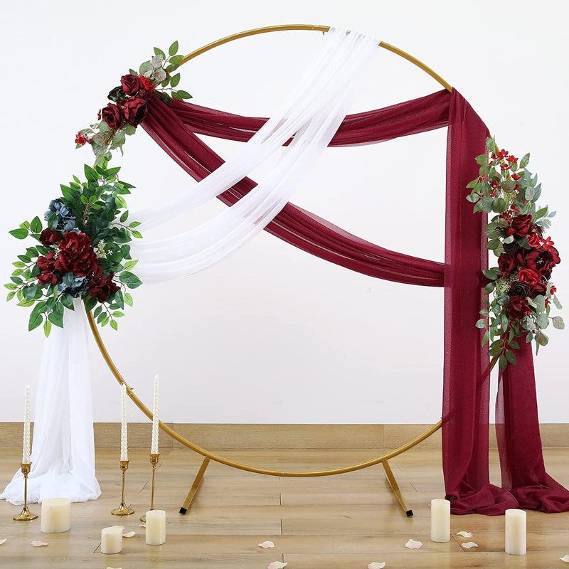 Wedding Arch Drape - Burgundy and White - 9ft length - 2 panel set