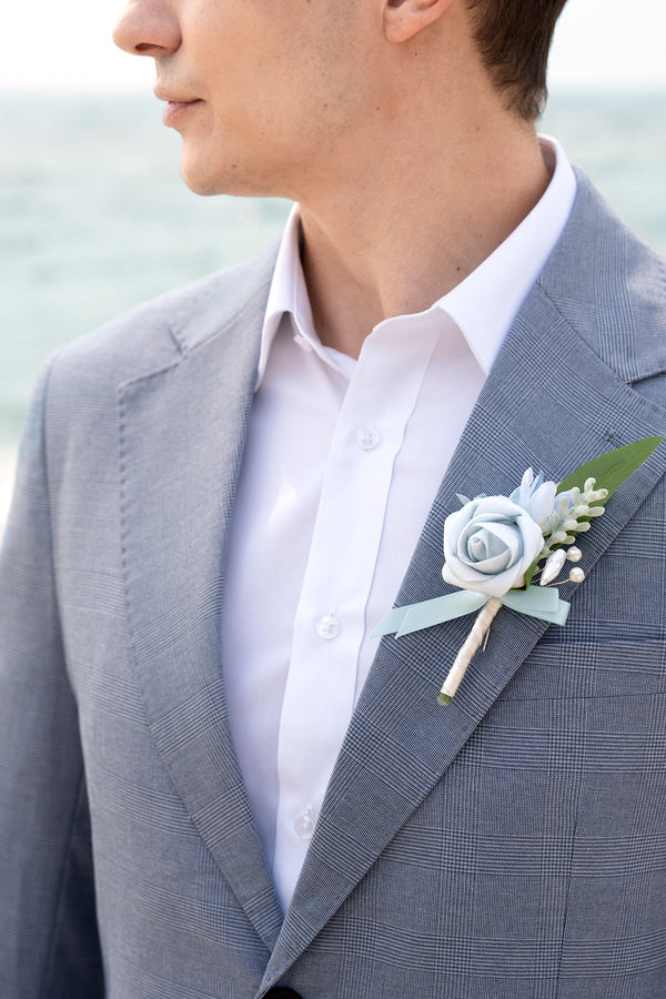 Dusty Blue Boutonnieres for Guests