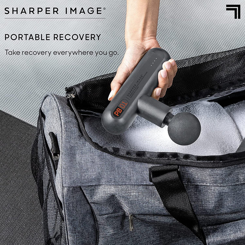 Sharper Image Deep Tissue Portable Percussion Massage Gun, Powerboost Move Full Body, Back & Neck Muscle Massager with 4 Attachments - Handheld Rechargeable Electric Massage Gun for Athletes