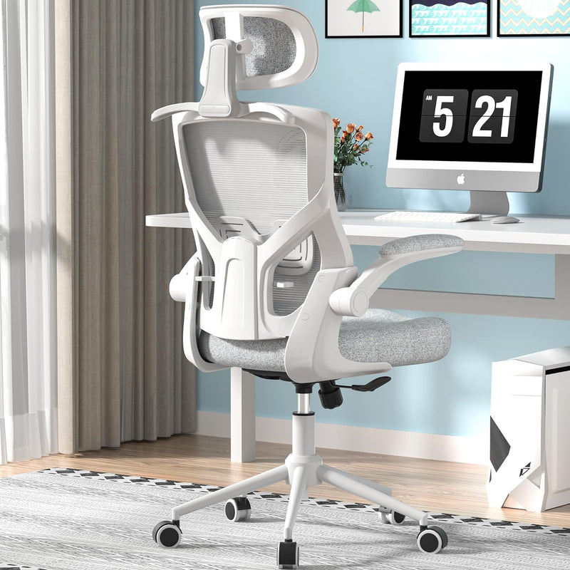 Ergonomic Office Chair, High Back Mesh Desk Chair with Thick Molded Foam Cushion, Coat Hanger, Adjustable Headrest, Lumbar Support, Tilt & Lock Function-Task Chair (Carolina Blue)