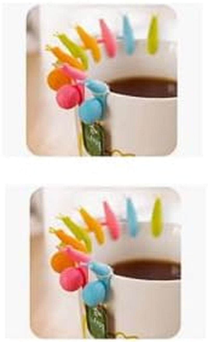 5 pcs Cute Squirrel Shape Silicone Tea Bag Holder Cup, Squirrel Drink Markers, Tea Bag Holder for Cup Hanging Tool Mug Candy Colors Gift Set