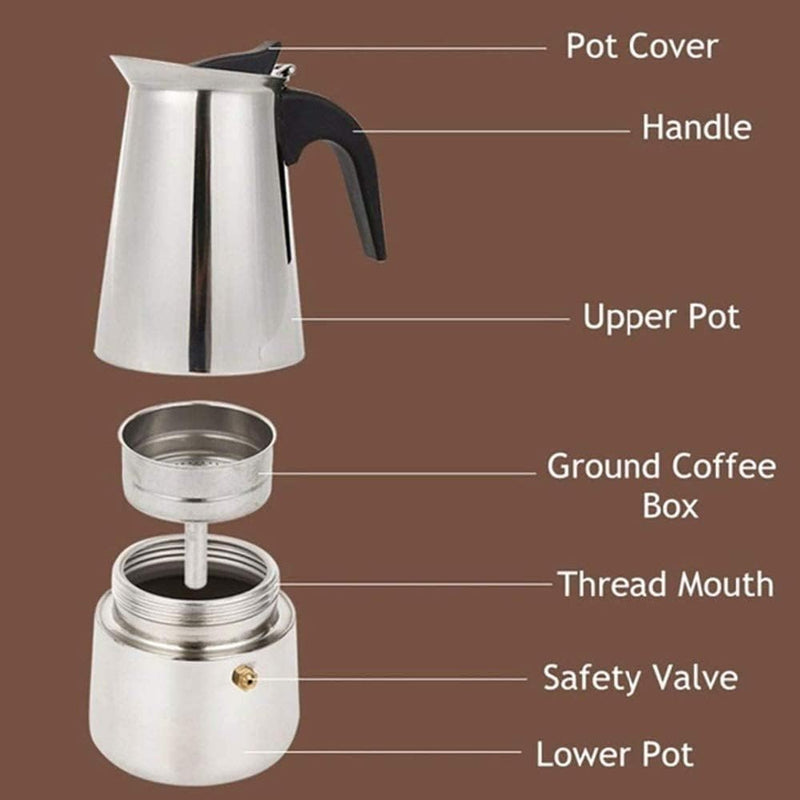 kkhouse Stainless Steel Coffee Pot Mocha Espresso Latte Percolator Stove Coffee Maker Pot Percolator Drink Tool Cafetiere Latte Stovetop (200ml)