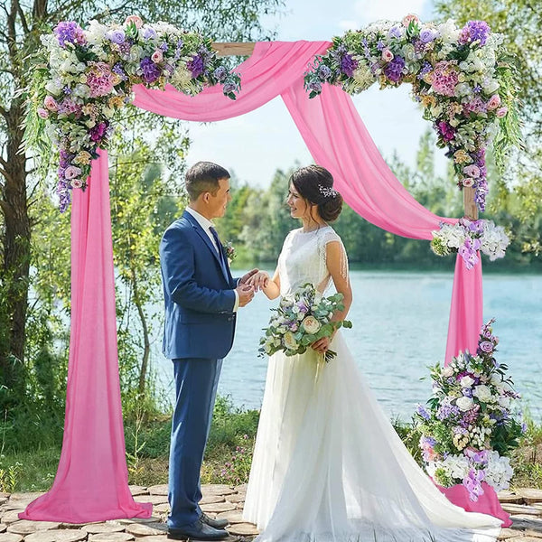 Pink Chiffon Wedding Arch Draping Fabric - 18FT x 2 Panels for Ceremony and Reception Decor