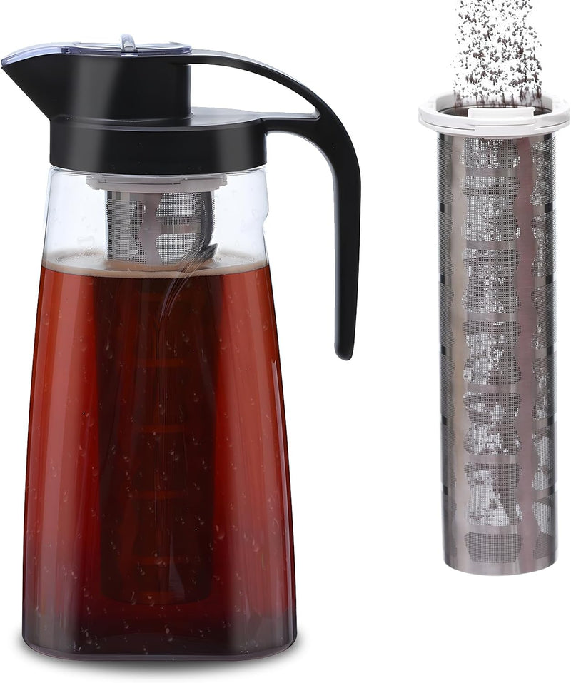 70oz/2L Cold Brew Coffee Maker with Stainless Steel Fine-mesh Filter, Leak-proof Tritan Plastic Tea Pitcher, BPA-FREE Iced Coffee/Tea Maker, 8 Cups Capacity