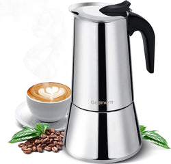 Godmorn Stovetop Espresso Maker, Moka Pot, Percolator Italian Coffee Maker, 300ml/10oz/6 cup (espresso cup=50ml), Classic Cafe Maker, stainless steel , suitable for induction cookers