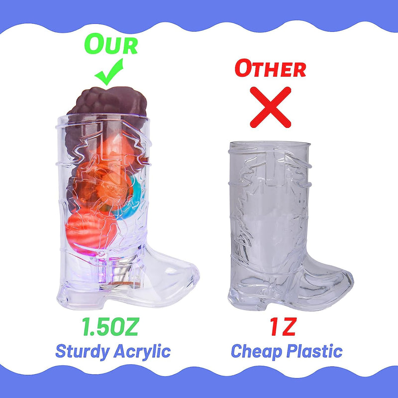 24 Pack Cowboy Boot Shot Glass Light Up Plastic Shot Glasses 1.5 oz Flashing Shot Cups with Detachable Soles, Party Decorations Bachelorette Party Favors Cowgirl Decorations for Birthday Wedding etc