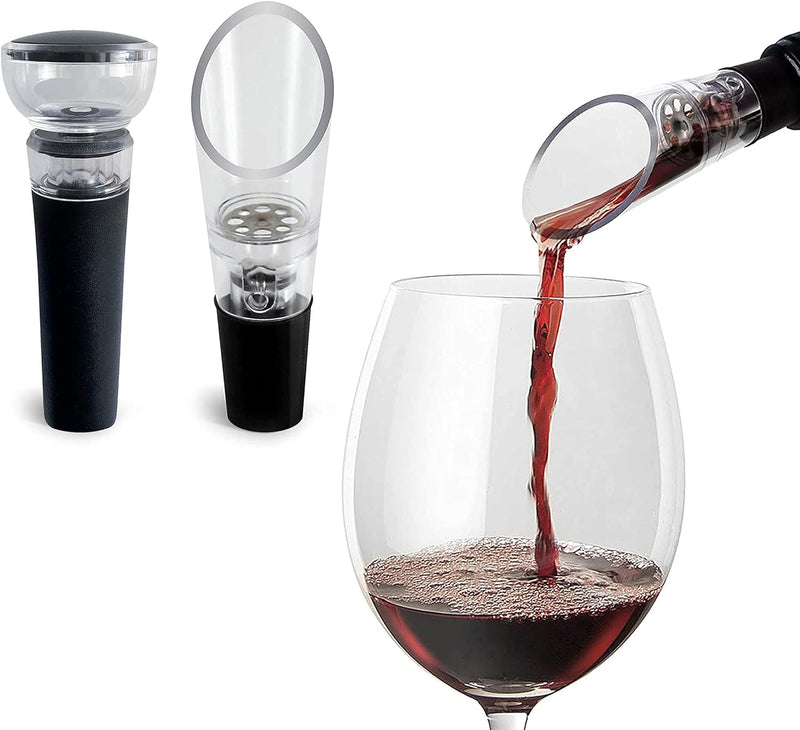 TenTen Labs Wine Aerator Pourer and Wine Pump Modern (2-pack) - Wine Stopper and Wine Saver - Modern Aerating Spout and Vacuum Stopper - Gift Box Included