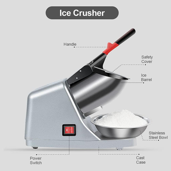 OKF Ice Shaver Prevent Splash Electric Three Blades Snow Cone Maker 380W Stainless Steel Shaved Ice Machine 286lbs/hr Home and Commercial Ice Crushers with Ice Pick (Silver)