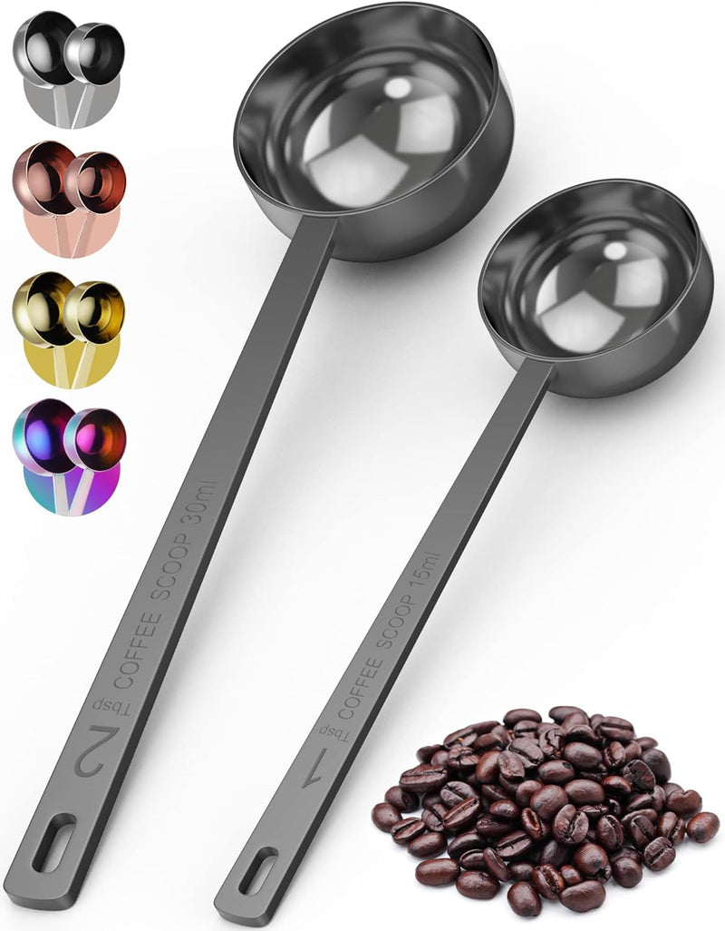 Orblue Premium Coffee Scoop Set - 1 Tbsp (15ml) & 2 Tbsp (30ml) Measuring Tablespoon - Stainless Steel Coffee Measuring Spoon and Scooper with Long Handles - Pack of 2