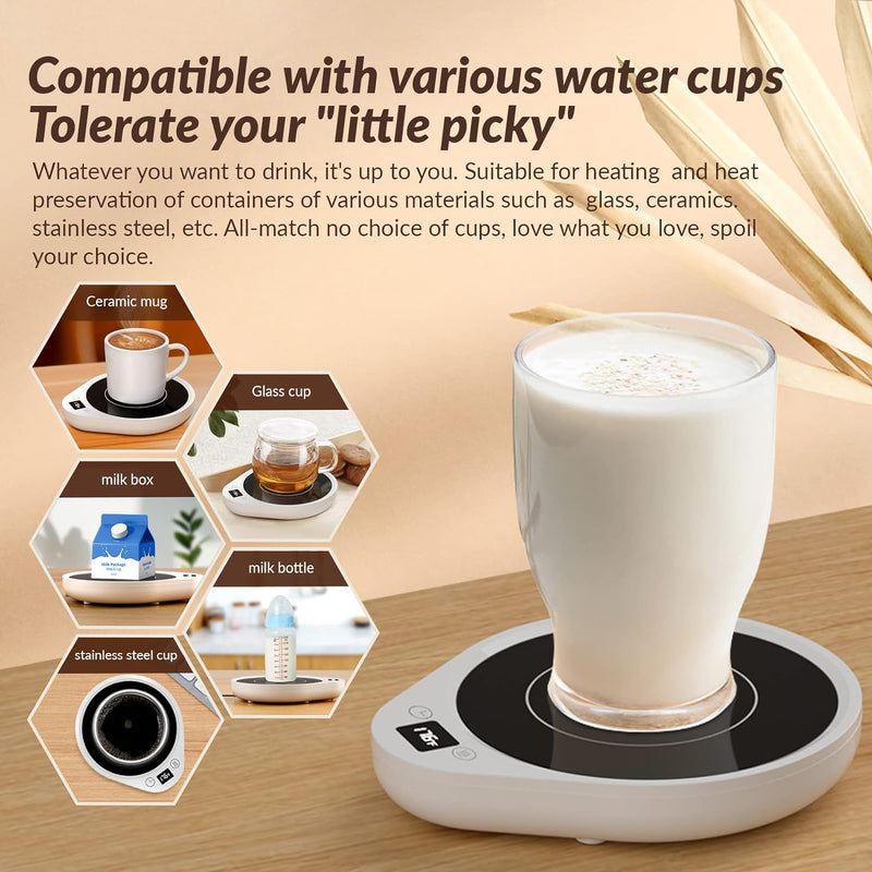 Mug Warmer, Upgrade Coffee Warmer & Cup Warmer for Desk with 3 Temperature Settings, More Hot Coffee Mug Warmer with Timer & 4H Auto Shut Off for Keep Best Flavor for Cocoa, Tea, Water, Milk, Black