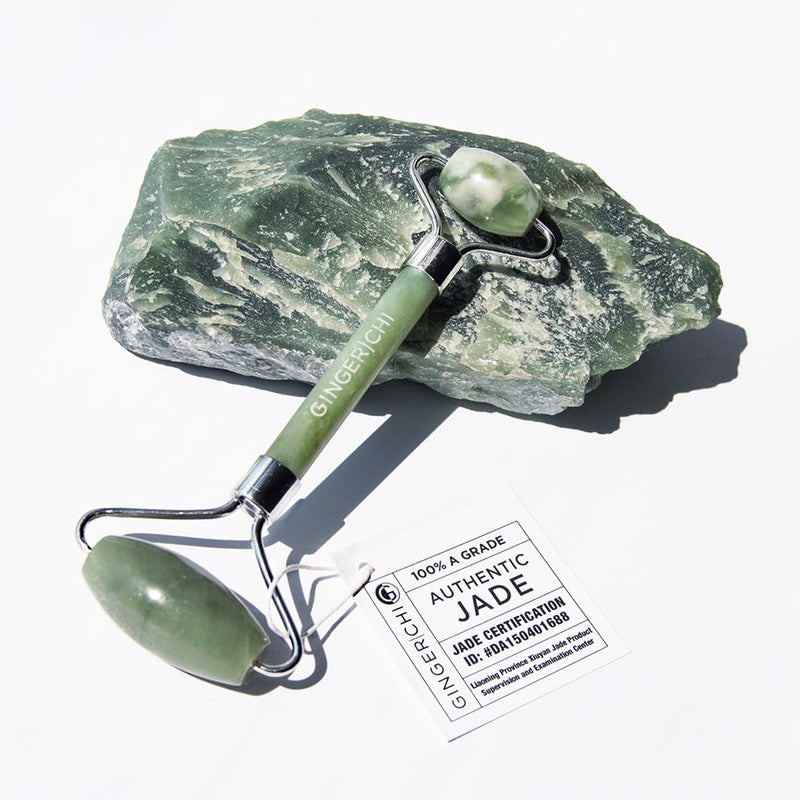 Ginger Chi Jade Roller - Anti-Aging Jade Therapy for Skin Care - Face Sculpting Tool for Eyes, Cheeks, Forehead - Jawline Shaper & Neck Roller - Face Roller is Part of The Gua Sha Facial Tools