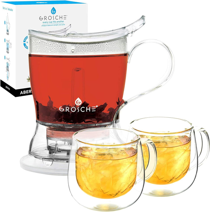 GROSCHE Aberdeen Tea Infuser Teapot & Smart Tea Maker - BPA-Free, Drip-Free Design | Coaster | Easy Brew | Easy Clean Steeper | Loose Leaf Brewing - Stylish Design | 17.7 oz - 525 ml