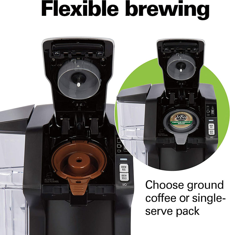 Hamilton Beach Gen 3 FlexBrew Single-Serve Coffee Maker with Removable Reservoir, Compatible with Pod Packs and Grounds, 40 oz., 3 Brewing Options, Black