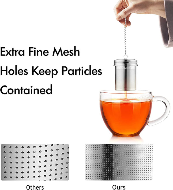 House Again 2 Pack Tea Infuser, Extra Fine Mesh Tea Infusers for Loose Tea, 18/8 Stainless Steel Tea Strainer with Extended Chain Hook, Tea Steeper for Brew Tea, Spices & Seasonings