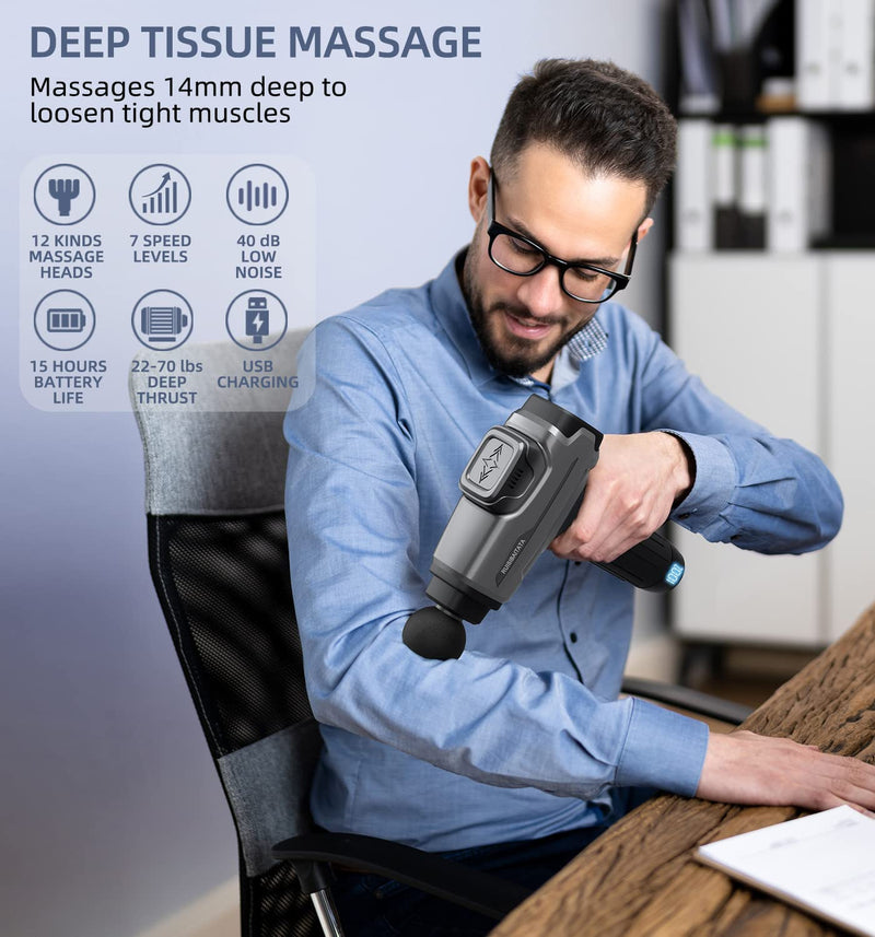 Massage Gun - Muscle Massage Gun Deep Tissue, Percussion Massage Gun for Neck Back Leg Massager, Electric Portable Quite Massager for Pain Relief, O-Gray