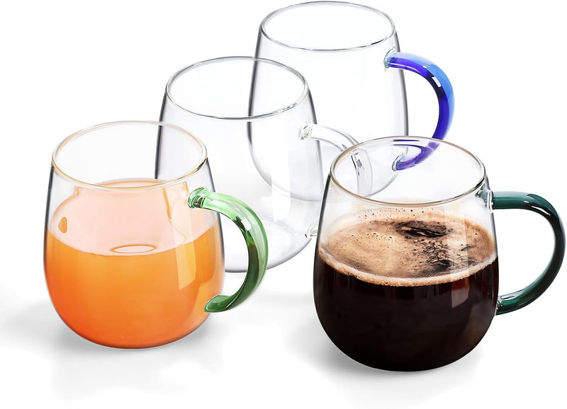 MAQQL Clear Glass Mug with Handle, Green Handle/16.9 oz, Thickened High Borosilicate Glass Mug for Large Glass Coffee Mugs with Handle, Drinking Mugs with Handle, or as a gift!