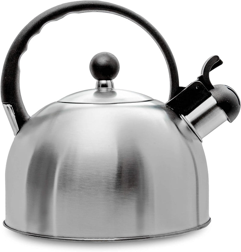 2.5 Liter Whistling Tea Kettle - Modern Stainless Steel Whistling Tea Pot for Stovetop with Cool Grip Ergonomic Handle (Black)