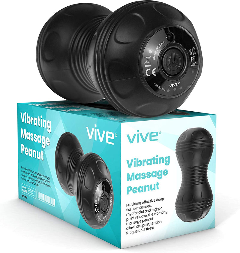 Vive Vibrating Massage Peanut - Deep Tissue Roller - Self Massager Tool for Trigger Point and Myofascial Release - Muscle Pain Relief - 4 Speed Electric and Rechargeable for Back, Legs, Neck and Arms