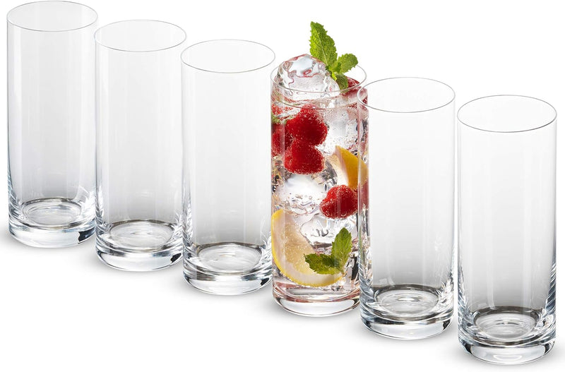 Highly Durable Drinking Glasses Set of 6, 14 Ounce Highball Glasses for Cocktails, Coffee Bar Accessories,Tall Cocktail Glasses, Collins Glasses, Beer Glass, Glass Cups for Iced Coffee, Glass Beer Mug