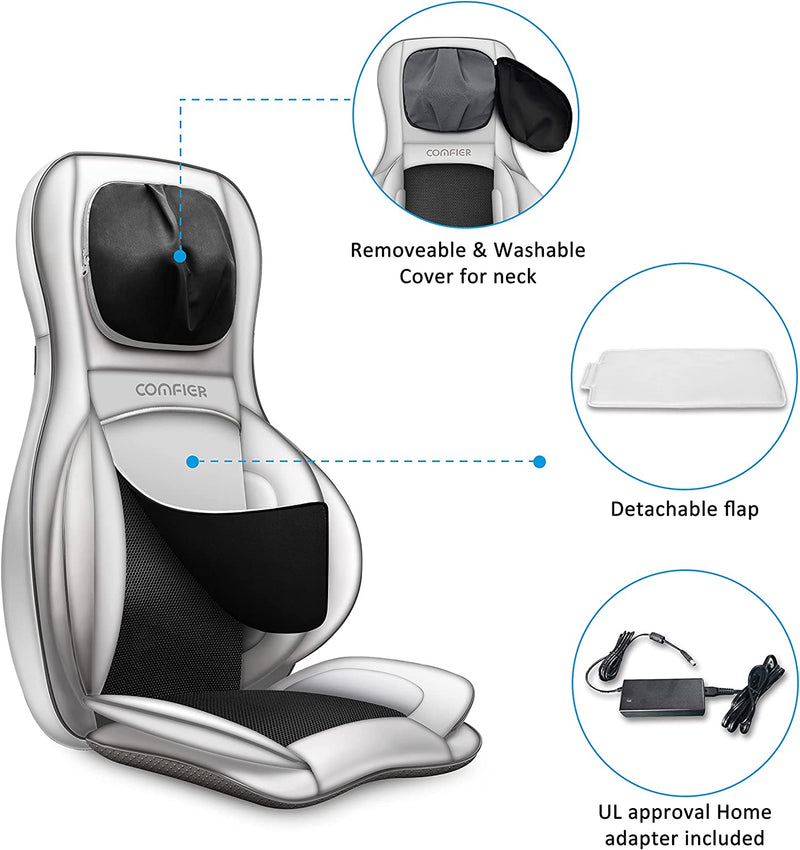 COMFIER Shiatsu Neck & Back Massager with Heat, 2D/3D Kneading Massage Chair Full Body, Chair Massager with Heat & Adjustable Compression, Massage Chair Pad for Full Back, Massage Seat for Men/Women