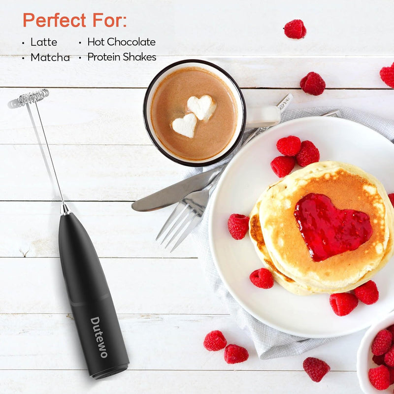 Hand Mixer Milk Frother for Coffee - Dutewo Frother Handheld Foam Maker for Lattes, Electric whisk Drink Mixer Mini Foamer for Cappuccino, Frappe, Matcha, Hot Chocolate, Black