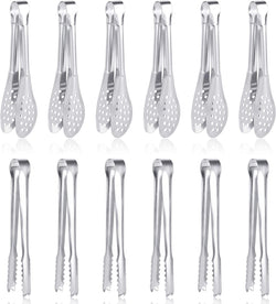 12 Pack Premium Small Serving Tongs, Dmoera Mini Stainless Steel Appetizer Tongs, 5Inch,5.2Inch(12.7cm)