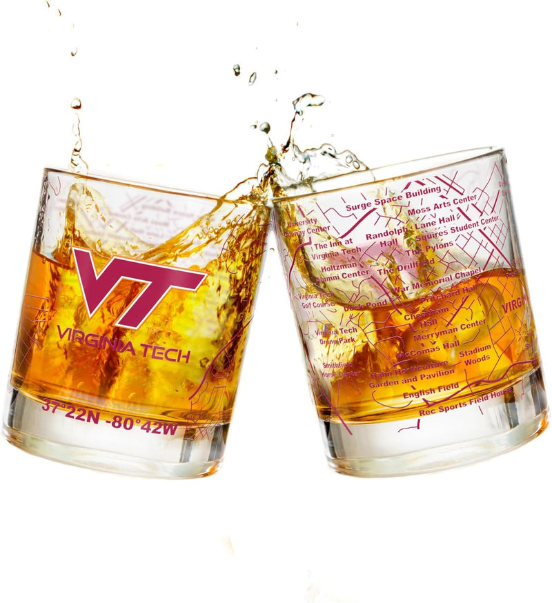 The University Of Alabama Whiskey Glass Set (2 Low Ball Glasses) - Contains Full Color Alabama Logo & Campus Map - Alabama Gift Idea for College Grads & Alumni - College Cocktail Glassware