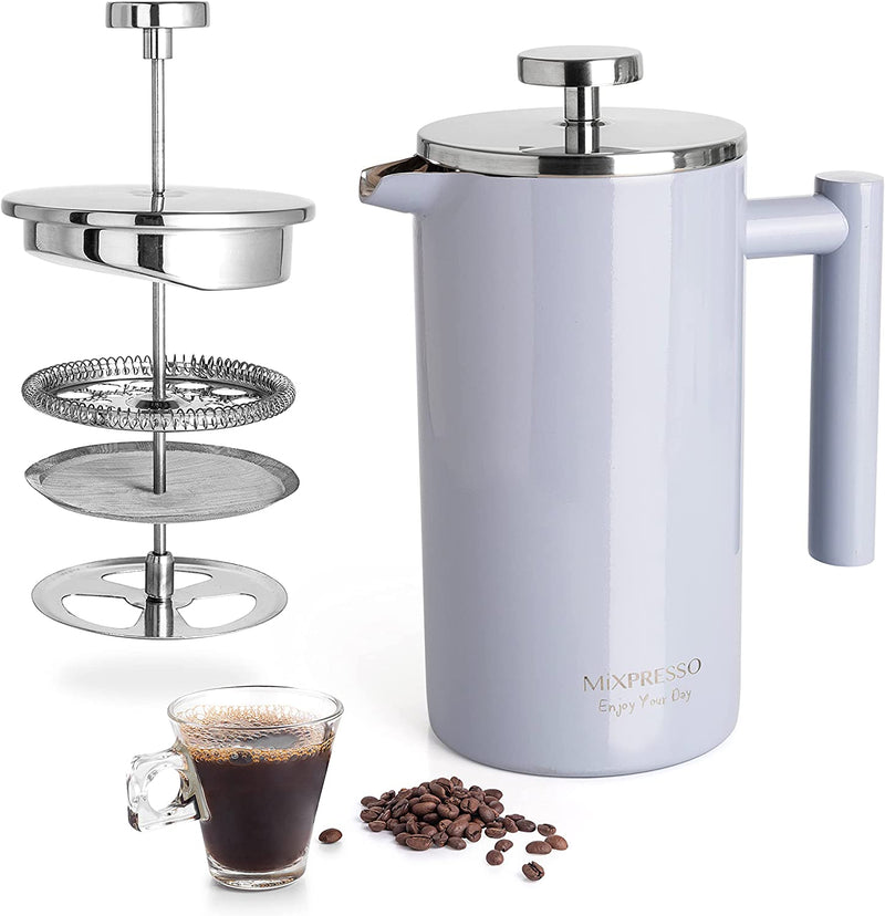 Mixpresso Stainless Steel French Press Coffee Maker 27 Oz 800L Double Wall Metal Insulation Coffee Press & Tea Brewer Easy Clean & Easy Press, Strong Quality Coffee Press, Green
