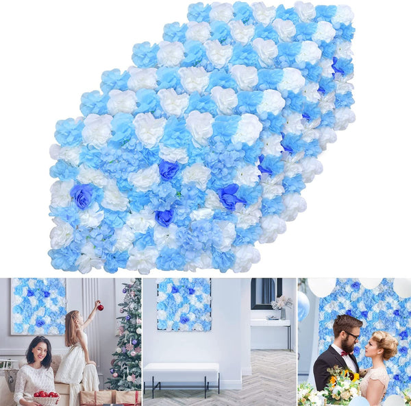 MYOYAY 6 Pack 24 x 16 Artificial Silk Rose Flower Wall Panel - WhiteBlue Gradient for Weddings Parties  Events