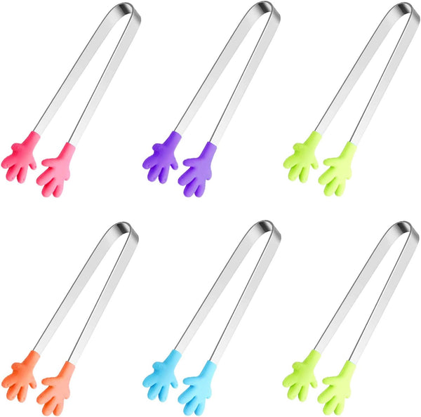 6PCS Mini Tong, Hand Shape Silicone Food Tongs, 5Inch Kid Tongs for Sugar Cubes, Serving Food, Colorful Kitchen Tongs Perfect for Kids by Hovesty