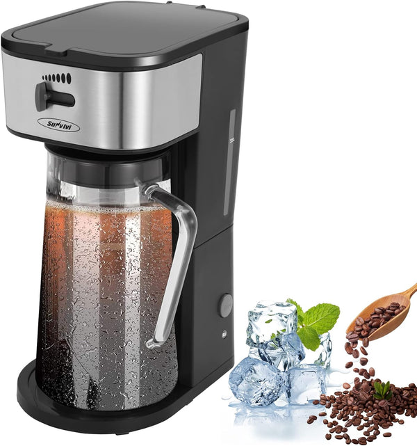 Tea Maker, Iced Coffee Maker, Iced Tea Maker with 88 Ounce Glass Pitcher, Tea Makers for Iced Tea, Lattes, Lemonade and Flavored Water, Sliver