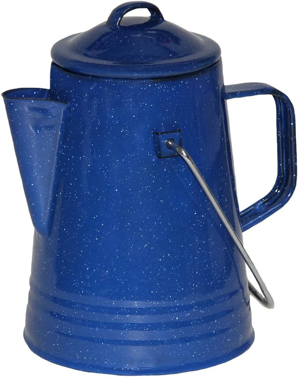 Grip Coffee Percolator (Blue) - Durable Glazed Enamel Steel - Prepare Coffee Over the Fire - Camping, Hiking, Backpacking, Fishing, Hunting - (8 Cups)