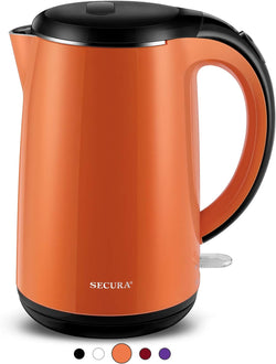 Secura SWK-1701DB The Original Stainless Steel Double Wall Electric Water Kettle 1.8 Quart, Orange