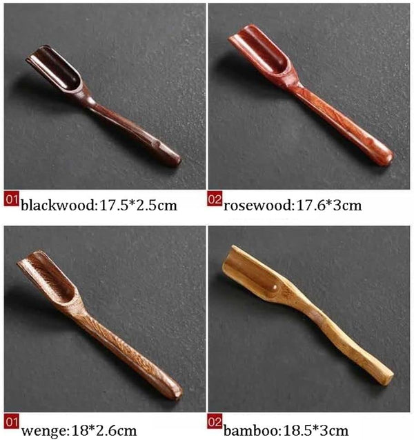 MinLia Wooden Bamboo Retro Style Natural Tea Scoop Delicate Spoon Tea Scoop Natural Tea Shovel Ebony Wood Kitchen Supplies(Rosewood)