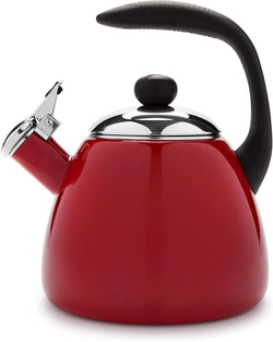 Farberware Bella Water Kettle, Whistling Tea Pot, Works For All Stovetops, Porcelain Enamel on Carbon Steel, BPA-Free, Rust-Proof, Stay Cool Handle, 2.5qt (10 Cups) Capacity (Garnet)