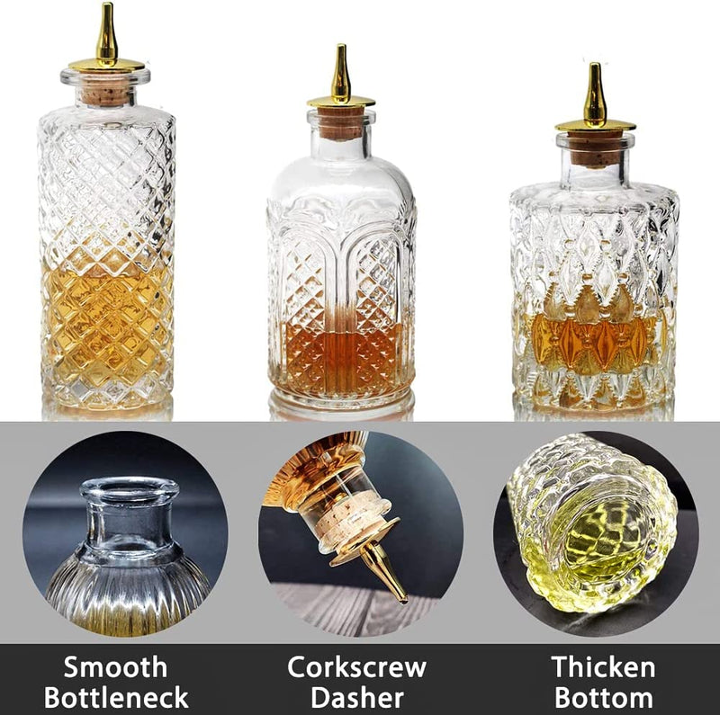 SuproBarware Bitters Bottle for Cocktails - Glass Dasher Bottles with Dash Tops, Great for Bartender,Home Bar