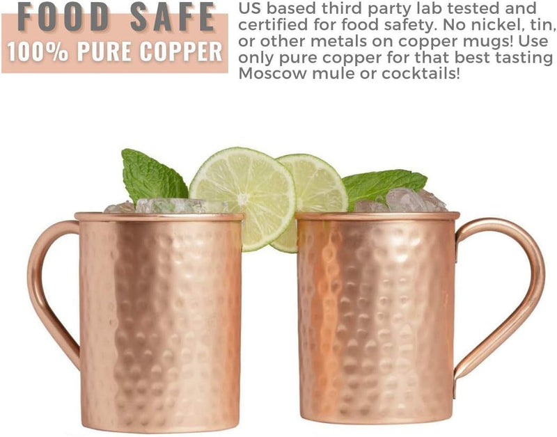 Advanced Mixology [Gift Set] Moscow Mule Mugs Set of 2 (16oz) | 100% Copper Mugs Set w/ 2 Straws, 2 Wooden Coasters & 1 Shot Glass | Tarnish-Resistant Food Grade Lacquer Coat