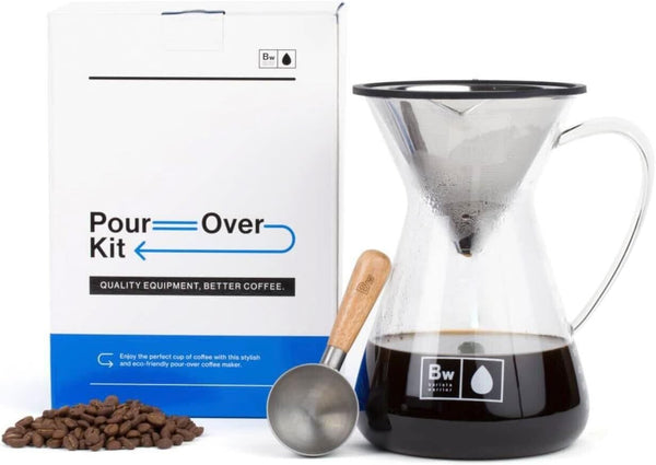 Barista Warrior Pour Over Coffee Maker Set - Pour Over Kit Includes Large Glass Carafe and Reusable Dripper Coffee Filter and Coffee Scoop - 7 Cup Drip Coffee Brewer (34oz | 1000ml)