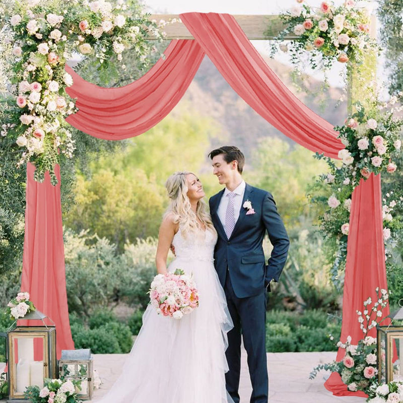 Wedding Arch Draping Fabric - Coral Chiffon Sheer Curtains - 2 Panels 28x20ft - Reception Decorations