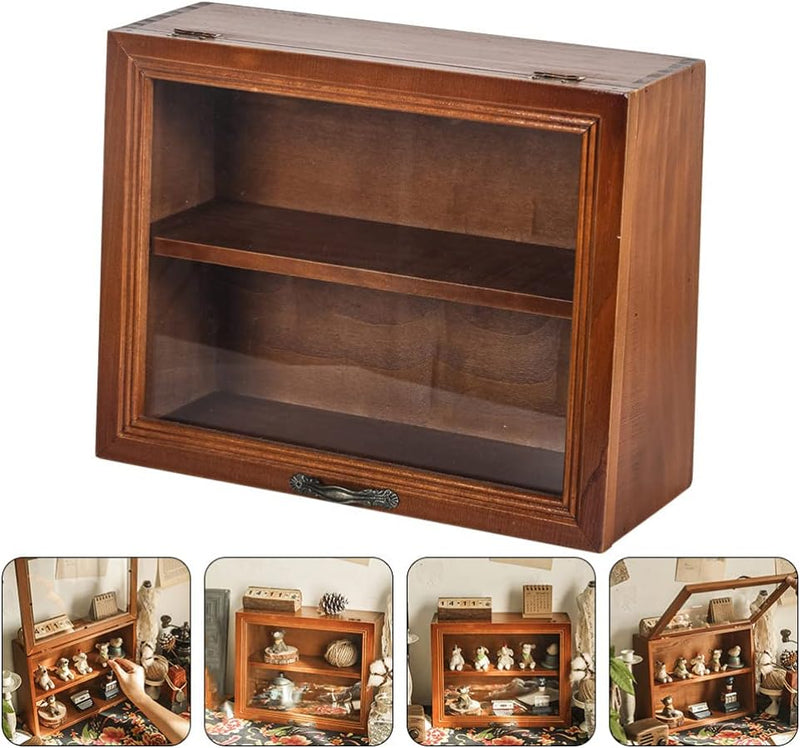 Countertop Display Shelves Wooden Tea Box Organizer Wood Tea Storage Box Chest Tea Bag Holder Rack Storage Container Tea for Coffee Tea Sugar Sweeteners Creamer Coffee Mug Display Box