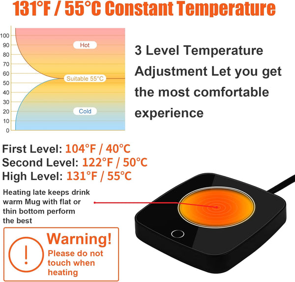 Coffee Cup Warmer for Desk, Smart Coffee Mug Warmer for Desk Home Office Use with 3 Temperature Setting, Beverage Warmer Candle Warmer for Tea, Water, Milk, Coffee Mug Warmer, Coffee Heating Plate