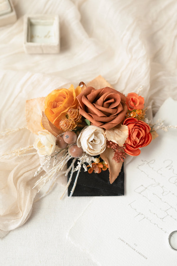 Terracotta Pocket Square Boutonniere for Groom
