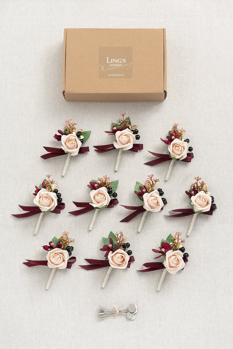 Marsala Boutonnieres for Guests